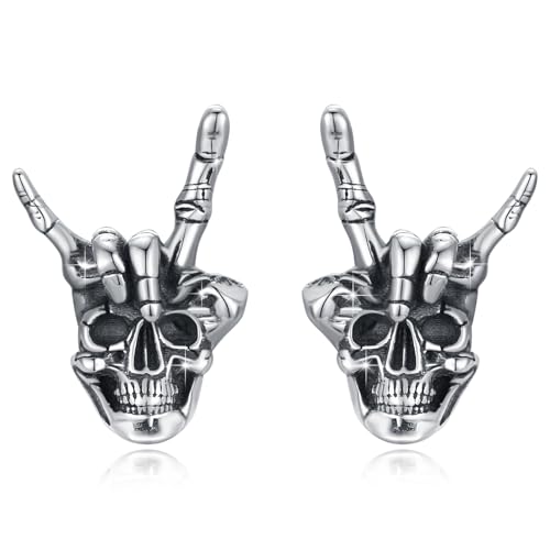 Gothic Skull Ohrstecker, 925 Sterling Silber, Rock Hand Symbol, Punk Totenkopf Design von Waysles