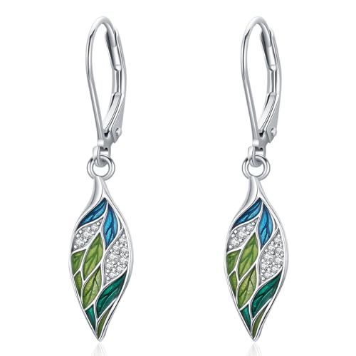 Grüne Blatt Ohrringe 925 Sterlingsilber frisches Blatt Klappverschluss Hänge Ohrringe mit Emaille Sommer Schmuck Geschenke für Frauen Mädchen von Waysles