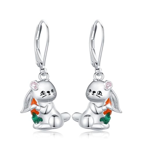 Hasen Ohrringe 925 Sterling Silber Ostern Kaninchen hält Karotten Ohrhänger Ohrringe Süßer Tier Hasen Schmuck Geschenke für Frauen Mädchen Kinder von Waysles