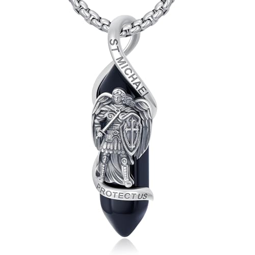 Heiliger Erzengel Michael Halskette 925 Sterling Silber mit Heilkristall Krieger Michael Beschütze uns Amulett Schmuck Geschenk für Männer Frauen 20+2 Zoll von Waysles