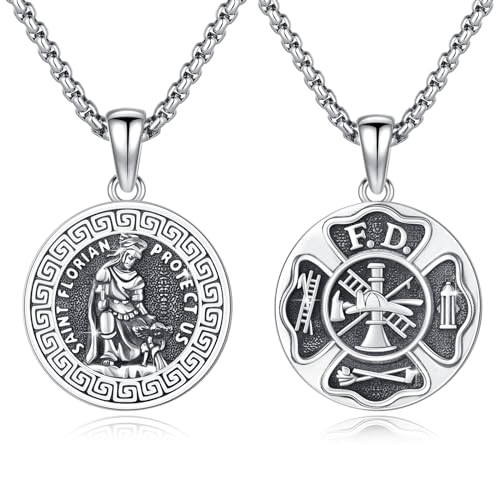 Heiliger Florian Halskette 925 Sterling Silber Saint Florian Halskette Religiöse Beschützer Amulett Schmuck Geschenk für Männer Frauen Feuerwehrleute 20+2 Zoll von Waysles