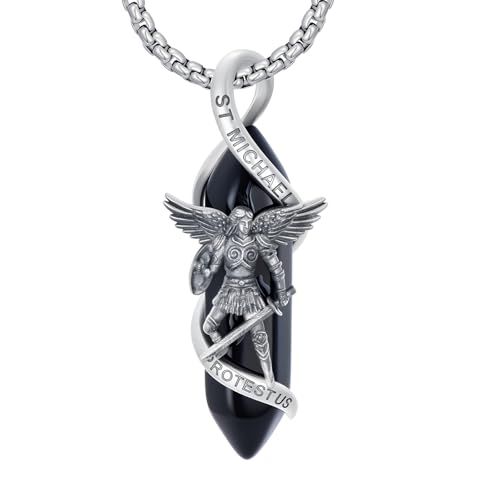 Heiliger Michael Halskette 925 Sterling Silber St. Michael Halskette mit Heilkristall Krieger Erzengel Beschütze uns Amulett Schmuck Geschenk für Männer Frauen 22+2 Zoll von Waysles