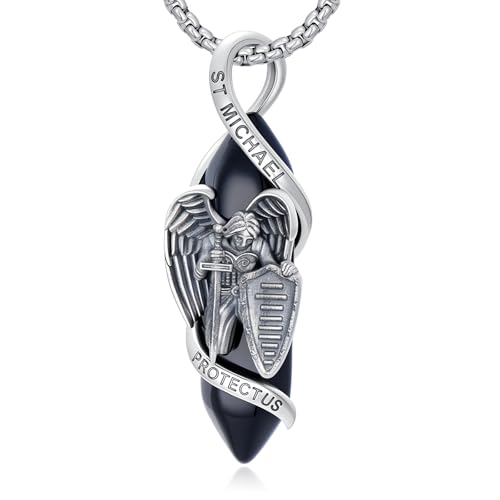 Heiliger Michael Halskette für Männer Frauen 925 Sterling Silber St. Michael kette mit Heilkristall Krieger Erzengel Beschütze uns Amulett Religiöse Schmuck Geschenk 22+2 Zoll von Waysles