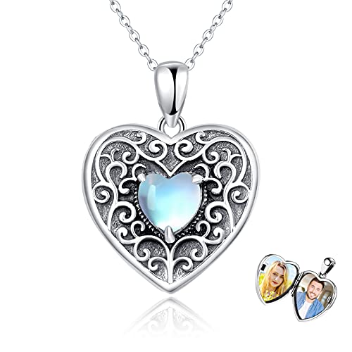 Waysles Herz Medaillon Kette Damen 925 Sterling Silber Mondstein Medaillon Herz Amulett zum Öffnen 2 Fotos Geschenk für Freundin Frau Mutter Love You Forever von Waysles