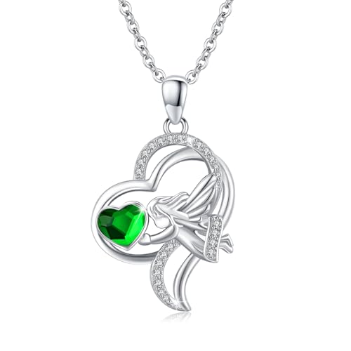 Herz Schutzengel Halskette 925 Sterling Silber Engel Halskette mit Herz Kristall Grün niedlich Taufe Kommunion Schmuck Kette für Mädchen Junge Kinder Geburtstagsgeschenk von Waysles