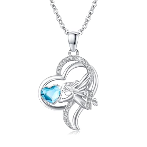Herz Schutzengel Halskette 925 Sterling Silber Engel Halskette mit Herz Kristall Hellblau niedlich Taufe Kommunion Schmuck Kette für Mädchen Junge Kinder Geburtstagsgeschenk von Waysles