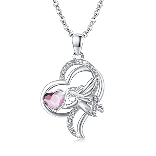 Herz Schutzengel Halskette 925 Sterling Silber Engel Halskette mit Herz Kristall Rosa niedlich Taufe Kommunion Schmuck Kette für Mädchen Junge Kinder Geburtstagsgeschenk von Waysles