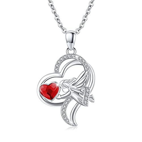 Herz Schutzengel Halskette 925 Sterling Silber Engel Halskette mit Herz Kristall rot niedlich Taufe Kommunion Schmuck Kette für Mädchen Junge Kinder Geburtstagsgeschenk von Waysles