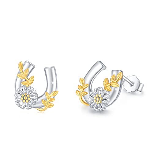 Hufeisen Ohrringe 925 Sterling Silber Gold Gänseblümchen Ohrringe Hufeisen Ohrstecker niedliche Pferde Hufeisen Schmuck für Damen Mädchen Kinder Pferdeliebhaber von Waysles