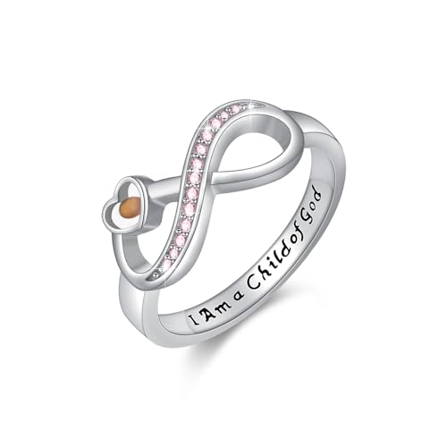 Infinity Ring 925 Sterling Silber Senfkörner Herz Ring Unendlichkeit Ring mit Senfsamen Schmuck Weihnachten Kommunion Geschenk für Damen 7# Ring - I Am a Child of God von Waysles