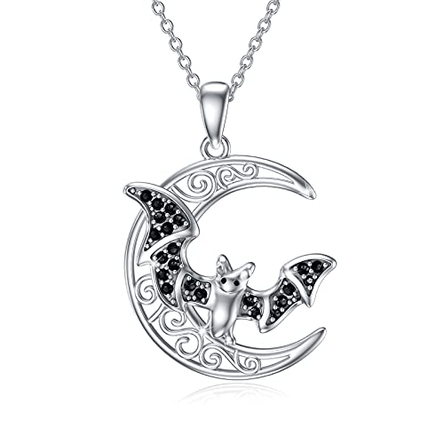 Waysles Keltischer Mond Kette Sterling Silber 925 Schwarz Fledermaus Kette Halbmond Anhänger Tier Fledermaus Schmuck Halloween Geschenk für Damen Mädchen Kinder von Waysles