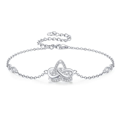 Waysles Keltisches Armband Damen 925 Sterling Silber Verstellbares Dreieckiger keltische Knoten Armband mit Unendlichkeit Symbol für Mädchen Kinder 7 + 2 IN von Waysles