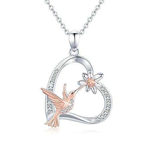 Kolibri Halskette 925 Sterling Silber Lotus Kette Herz Anhänger Lotusblume und Vogel Kette Tier Kolibri Schmuck für Damen Mädchen Kinder von Waysles