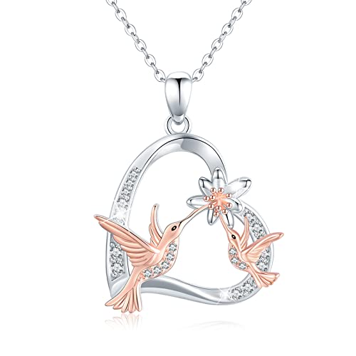 Kolibri Halskette 925 Sterling Silber Lotus Mutter Tochter Kette Herz Anhänger Lotusblume Vogel Kette Tier Kolibri Familie Schmuck für Mama Mädchen, Kinder Damen von Waysles