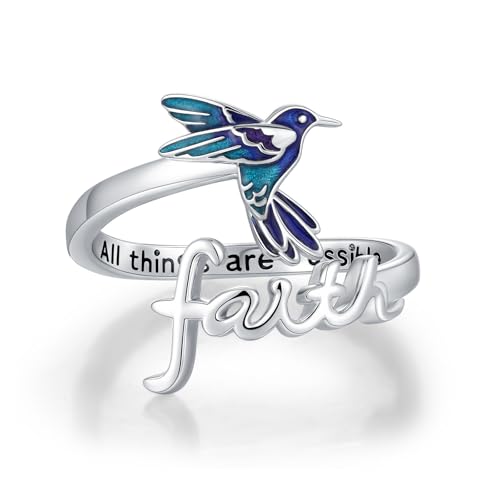 Waysles Kolibri Glaube Ring 925 Sterling Silber Verstellbarer Open Ring christlicher Kolibri Schmuck göttliche Führung Geschenk für Frauen #(18.2-19.1 mm) von Waysles