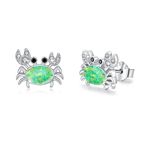 Krabben Opal Ohrstecker 925 Sterling Silber Krebs Krabben Ohrringe mit Grün Opal süß Krabben Schmuck Geschenke für Kinder Mädchen Frauen von Waysles