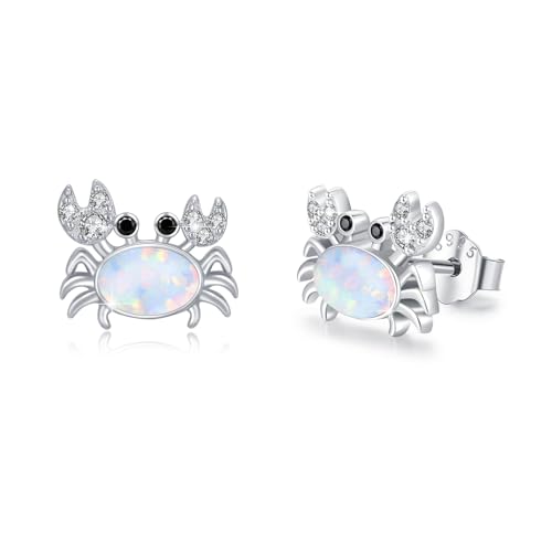 Krabben Opal Ohrstecker 925 Sterling Silber Krebs Krabben Ohrringe mit Weiß Opal süß Krabben Schmuck Geschenke für Kinder Mädchen Frauen von Waysles