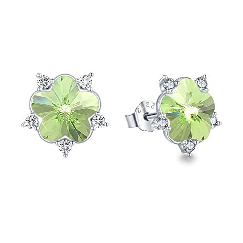 Kristall Ohrringe 925 Sterling Silber Schneeflocke Pflaumen Ohrstecker mit Zirkonia Hypoallergen Farbige Kristall Blüten Schmuck Geschenk für Damen Mädchen Kinder-Grün von Waysles