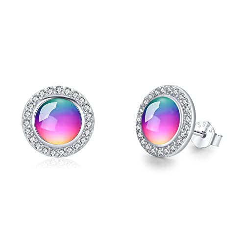 Kristall Ohrstecker 925 Sterling Silber Kristall Halo Ohrstecker Lila Rosa Kristall Ohrringe mit Funkelnde Zirkonia Klein Runde Kristall Ohrringe für Mädchen Damen Kinder 9 mm von Waysles