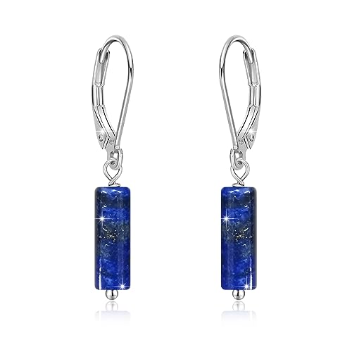 Lapislazuli Ohrringe Hängend 925 - Zylindrische Ohrhänger Mit Lapislazuli Schmuck - Geschenke für Damen, Kinder, Mädchen von Waysles