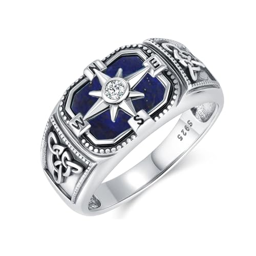 Lapislazuli Ring Herren 925 Sterling Silber Wikinger Kompass Ring mit Lapislazuli Amulett Kompass Keltisches Schmuck Geschenk für Männer, Frauen 10# Lapislazuli Ring Herren 925 Sterling Silber Wikinger Kompass Ring mit Lapislazuli Amulett Kompass Keltisches Schmuck Geschenk für Männer, Frauen 10# von Waysles