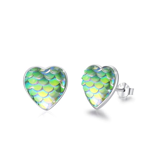 Liebe Herz Ohrstecker Mädchen 925 Sterling Silber Meerjungfrau Ohrringe klein Grün Herz Ohrstecker Schmuck Geschenk für Frauen Damen Kinder-11 mm von Waysles