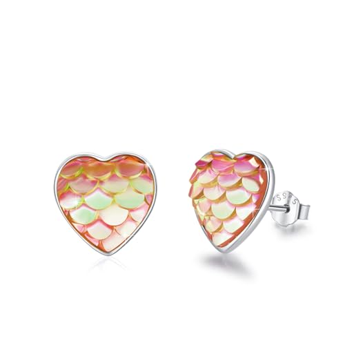 Liebe Herz Ohrstecker Mädchen 925 Sterling Silber Meerjungfrau Ohrringe klein Orange Herz Ohrstecker Schmuck Geschenk für Frauen Damen Kinder-11 mm von Waysles