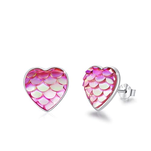 Liebe Herz Ohrstecker Mädchen 925 Sterling Silber Meerjungfrau Ohrringe klein Rosenrot Herz Ohrstecker Schmuck Geschenk für Frauen Damen Kinder-11 mm von Waysles