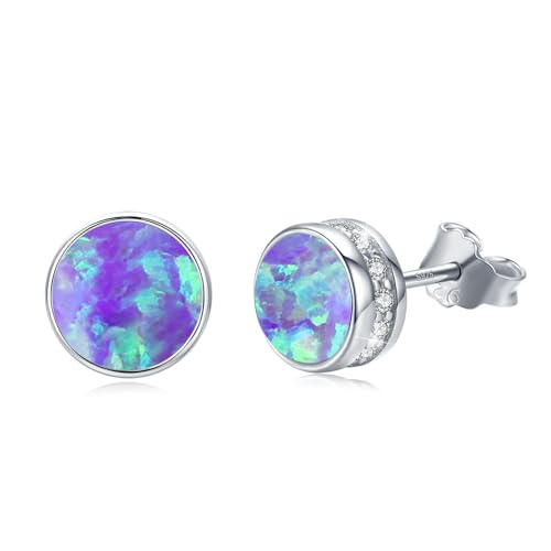 Lila Opal Ohrstecker 925 Sterling Silber Rund Ohrstecker Hypoallergen Opal Ohrringe für Damen Mädchen 7 mm von Waysles
