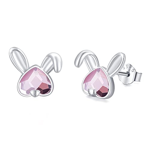 Mädchen Ohrringe Hase 925 Sterling Silber Hypoallergen Hasen Ohrstecker mit Rosa Herz Kristall Niedlich Tier Ohrringe Hasen schmuck für Kinder Damen von Waysles