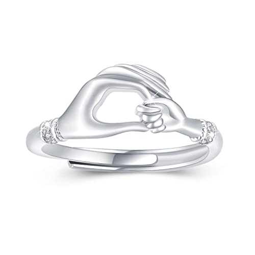 Mama Ring 925 Sterling Silber Mutter Kind Hände Ring Zirkonia Verstellbar Mutter halten Kinderhand Muttertag Schmuck Geschenke für Mama Frauen von Waysles