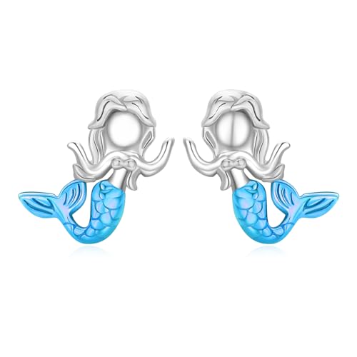 Meerjungfrau Ohrringe 925 Sterling Silber Blau Beschichtet Meerjungfrau Ohrstecker Hypoallergen Meerjungfrau Schmuck für Damen Mädchen Kinder von Waysles