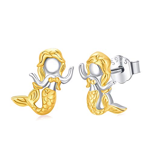 Meerjungfrau Ohrringe 925 Sterling Silber Gold Beschichtet Meerjungfrau Ohrstecker Hypoallergen Meerjungfrau Schmuck für Damen Mädchen Kinder von Waysles