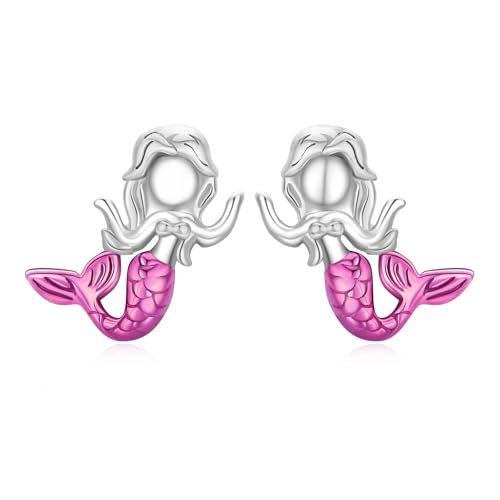 Meerjungfrau Ohrringe 925 Sterling Silber Rosa Beschichtet Meerjungfrau Ohrstecker Hypoallergen Meerjungfrau Schmuck für Damen Mädchen Kinder von Waysles