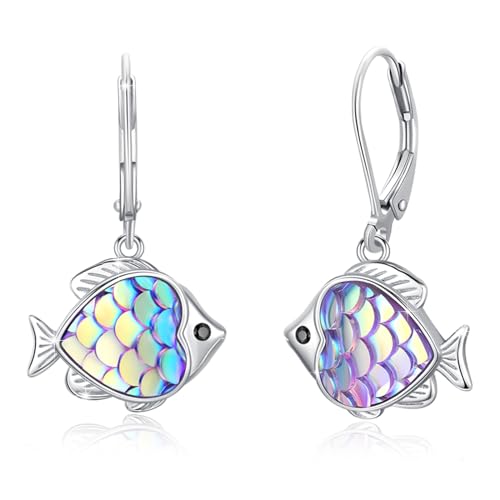 Meerjungfrau Ohrringe 925er Sterlingsilber baumelnde Fisch Ohrringe lila Herz Ohrringe Ozean Meerjungfrau Schmuck Geschenke für Frauen Mädchen Kinder von Waysles