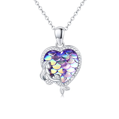 Meerjungfrauen Halskette 925 Sterling Silber Meerjungfrau Anhänger mit Lila Herz kette Meerjungfrau Schmuck Halskette für Mädchen Damen Kinder von Waysles