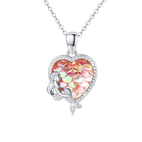 Meerjungfrauen Halskette 925 Sterling Silber Meerjungfrau Anhänger mit Pfirsich Herz kette Meerjungfrau Schmuck Halskette für Mädchen Damen Kinder von Waysles