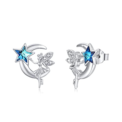 Mond Elfe Fee Ohrringe 925 Sterling Silber Elfen Halbmond Stern Ohrstecker mit blauem Kristall Fee Schmuck Geburtstage Geschenke für Frauen Teenager Mädchen von Waysles