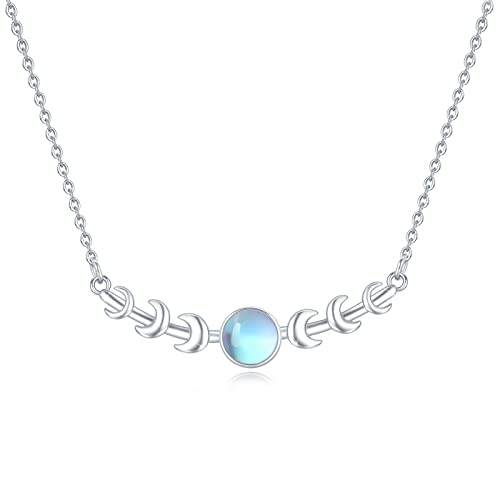Mondstein Halskette 925 Sterling Silber Mondphasen Halskette Bar Anhänger Regenbogen Mondstein Kette Schmuck für Damen Kinder von Waysles
