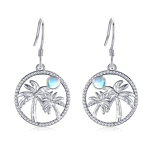 Mondstein Ohrringe Hängend 925 Sterling Silber Rund Kokosnussbaum Ohrringe mit Mondstein Ohrhänger Ocean Beach Sommer Party Ohrringe Schmuck Geschenke Für Frauen Mädchen von Waysles