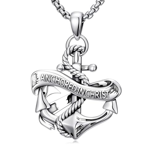 Nautisch Anker Halskette 925 Sterling Silber Vintage Oxidiert In Christus verankert Schmuck für Männer und Jungen 2.0mm 22"+2" Rolo Edelstahl Ketten von Waysles