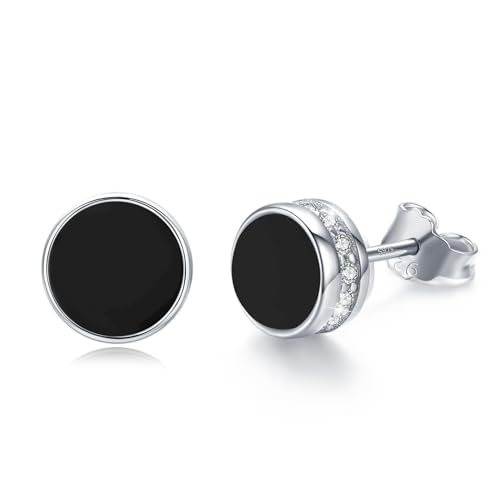 Obsidian Ohrstecker für Damen Sterling Silber hypoallergene Ohrringe, Obsidian-Lünetten-Ohrstecker Obsidian Schmuck für Männer empfindliche Ohren, 7 mm von Waysles