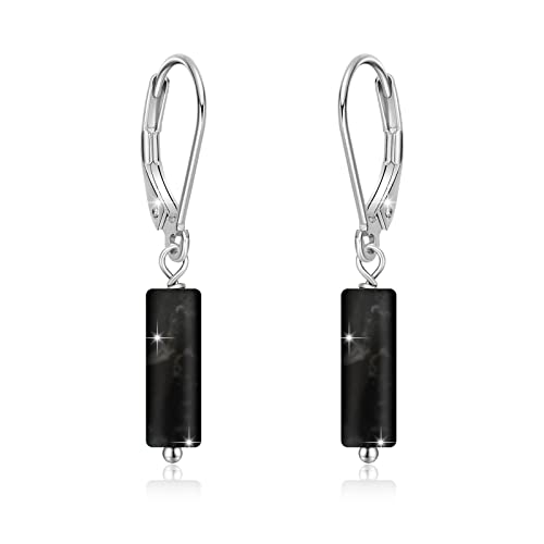 Silber Ohrringe Schwarz Onyx hängend zylindrische Ohrhänger mit Achat Brisur - Schmuck Geschenke für Damen, Kinder & Mädchen von Waysles