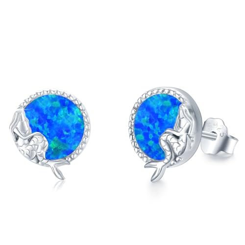 Opal Ohrringe 925 Sterling Silber Meerjungfrau Blau Opal Ohrstecker rund Hypoallergen Ohrstecker Opal Schmuck für Damen Mädchen Kinder -8 mm von Waysles