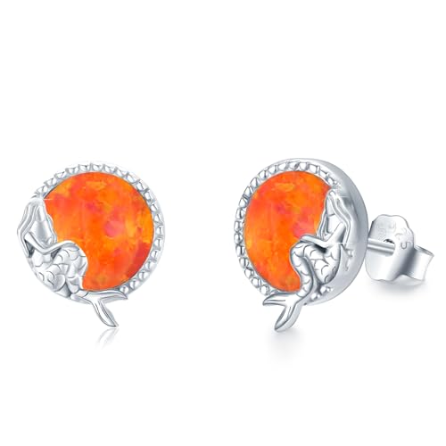 Opal Ohrringe 925 Sterling Silber Meerjungfrau Orange Farbe Opal Ohrstecker rund Hypoallergen Ohrstecker Opal Schmuck für Damen Mädchen Kinder -8 mm von Waysles