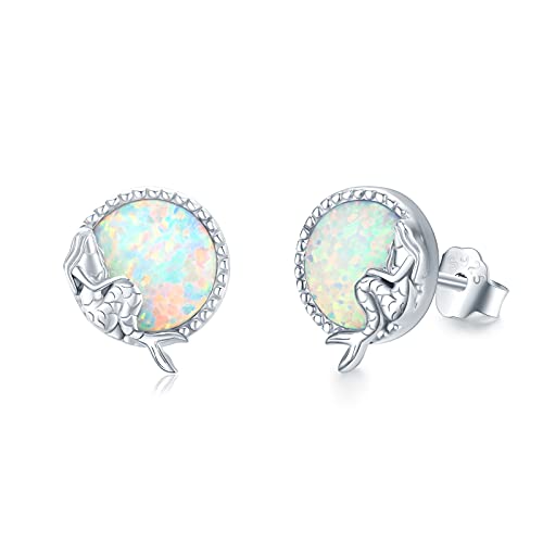 Opal Ohrringe 925 Sterling Silber Meerjungfrau Weißer Opal Ohrstecker rund Hypoallergen Ohrstecker Opal Schmuck für Damen Mädchen Kinder -8 mm von Waysles