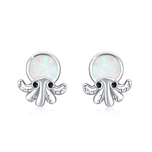 Opal Ohrstecker 925 Sterling Silber Süßer Octopus Ohrringe mit Weißer Opal Klein Kraken Ohrringe Tier Octopus Schmuck für Mädchen für Sommer Strand Trave von Waysles