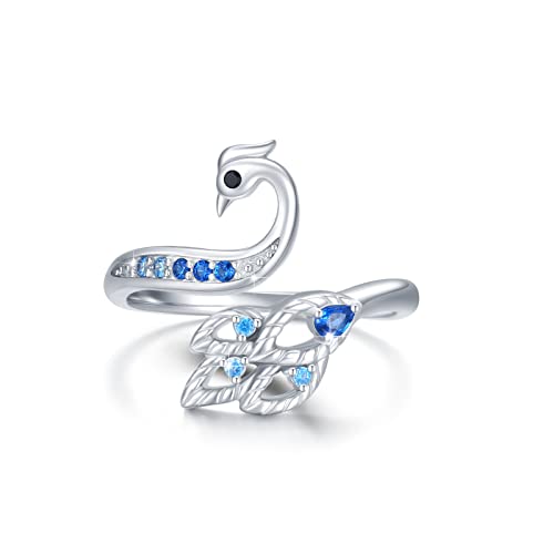 Ring Phönix Damen 925 Sterling Silber Pfauen Offener Ring Verstellbar Tier Ring Blauer Zirkonia Nirwana Phönix Schmuck Geschenk Weihnachten Geburtstag von Waysles