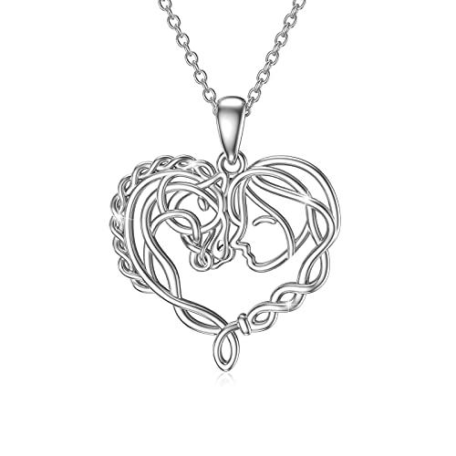 Pferde Kette 925 Sterling Silber Pferd und Mädchen Halskette Herz Anhänger Halskette Pferde Schmuck Geburtstagsgeschenk für Mädchen Damen Kinder von Waysles