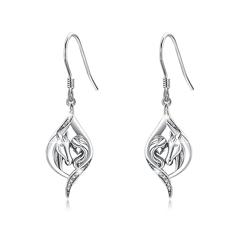 Mädchen und Pferd Ohrringe 925 Sterling Silber Pferd Ohrhänger Twisted Ohrringe Hängend Pferd Schmuck Für Frauen Mädchen mit Zirkonia von Waysles